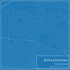 Blueprint US city map of Albuquerque, New Mexico.