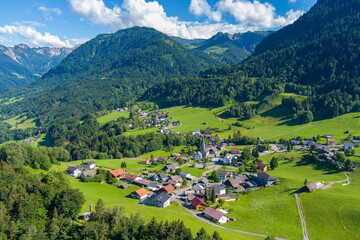 The village of Gurtis by Nenzing, Walgau Valley, State of Vorarlberg, Austria. Drone Photography - Powered by Adobe