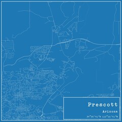 Blueprint US city map of Prescott, Arizona.
