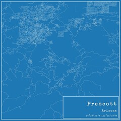 Blueprint US city map of Prescott, Arizona.