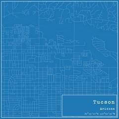 Blueprint US city map of Tucson, Arizona.