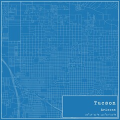 Blueprint US city map of Tucson, Arizona.