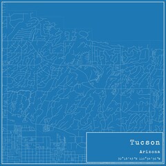 Blueprint US city map of Tucson, Arizona.