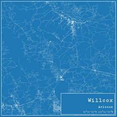Blueprint US city map of Willcox, Arizona.