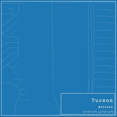 Blueprint US city map of Tucson, Arizona.