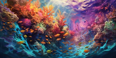 Fototapeta na wymiar Vibrant Underwater Odyssey - AI Generated