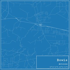 Blueprint US city map of Bowie, Arizona. - obrazy, fototapety, plakaty