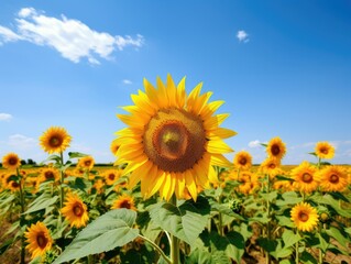 Sunflower Field and Blue Sky Background - AI Generated