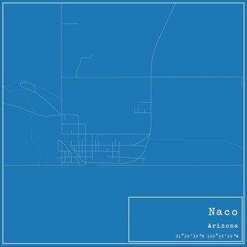 Blueprint US city map of Naco, Arizona.
