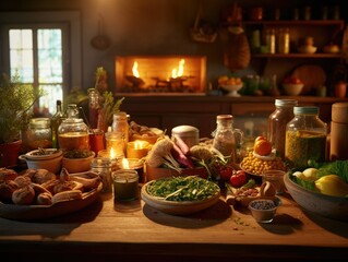 Obraz na płótnie Canvas Rustic Kitchen Scene with Warm Background - AI Generated