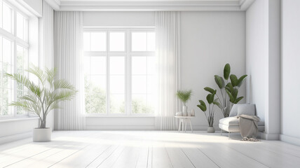 empty new white room scandinavian style apartment. Generative AI