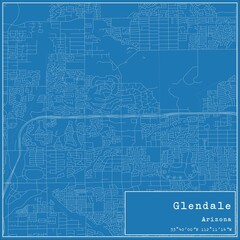 Blueprint US city map of Glendale, Arizona.