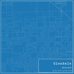 Blueprint US city map of Glendale, Arizona.
