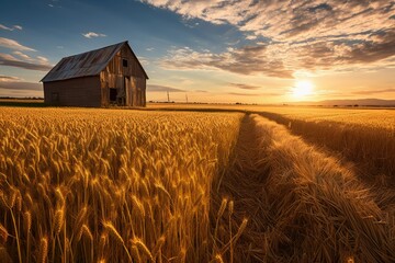 Rustic Barn in Golden Field Background - AI Generated