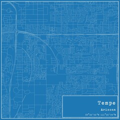 Fototapeta premium Blueprint US city map of Tempe, Arizona.