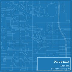 Blueprint US city map of Phoenix, Arizona.