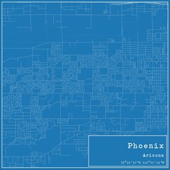 Blueprint US city map of Phoenix, Arizona.