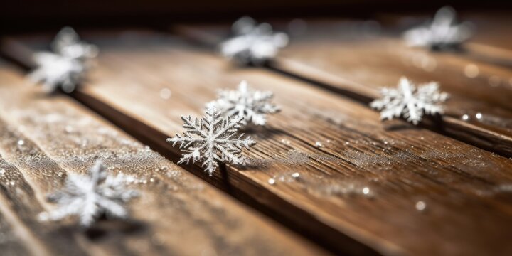 Tiny Snowflakes on Wood - AI Generated