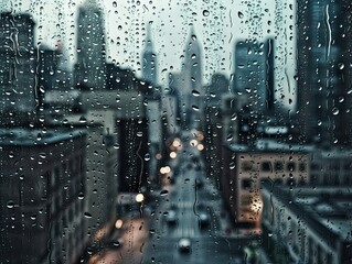 Fresh Raindrops on Window Pane - AI Generated