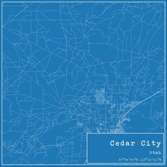 Blueprint US city map of Cedar City, Utah.