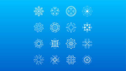 Set White Colleciton Line Snowflake Winter Decoration Elements Vector Design Style