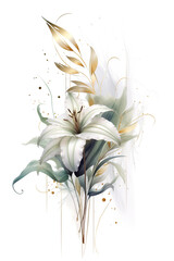 A bunch of white flowers on a white background. Generative AI. Floral wedding clipart element on white background.