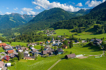 The village of Gurtis by Nenzing, Walgau Valley, State of Vorarlberg, Austria. Drone Photography