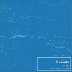 Blueprint US city map of Mullan, Idaho.
