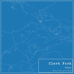 Fototapeta premium Blueprint US city map of Clark Fork, Idaho.