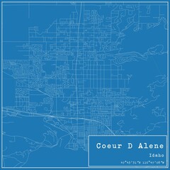 Blueprint US city map of Coeur D Alene, Idaho.