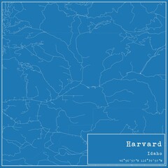 Fototapeta premium Blueprint US city map of Harvard, Idaho.