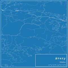 Blueprint US city map of Avery, Idaho.