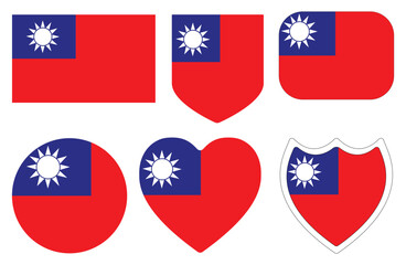Flag of Taiwan in shape set. Taiwan flag in shape set