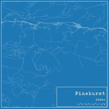 Blueprint US city map of Pinehurst, Idaho.