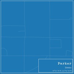 Blueprint US city map of Parker, Idaho.