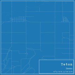 Blueprint US city map of Teton, Idaho.
