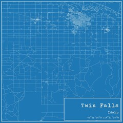 Blueprint US city map of Twin Falls, Idaho.