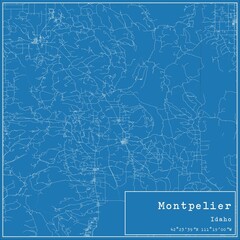 Blueprint US city map of Montpelier, Idaho.