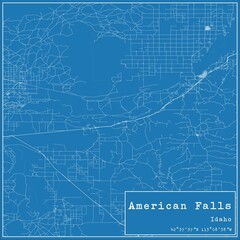 Blueprint US city map of American Falls, Idaho.