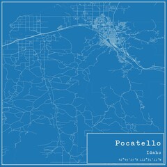 Blueprint US city map of Pocatello, Idaho.