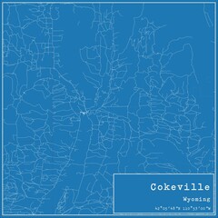 Blueprint US city map of Cokeville, Wyoming.