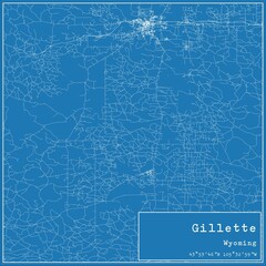 Blueprint US city map of Gillette, Wyoming.