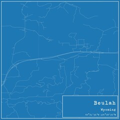Obraz premium Blueprint US city map of Beulah, Wyoming.