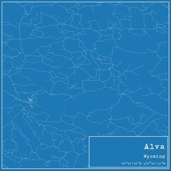 Blueprint US city map of Alva, Wyoming.