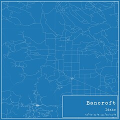 Blueprint US city map of Bancroft, Idaho.