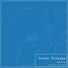 Blueprint US city map of Teton Village, Wyoming.