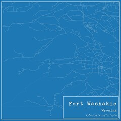 Blueprint US city map of Fort Washakie, Wyoming.