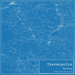 Blueprint US city map of Thermopolis, Wyoming.