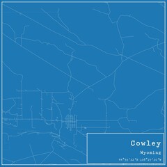 Obraz premium Blueprint US city map of Cowley, Wyoming.