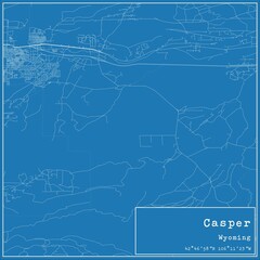 Blueprint US city map of Casper, Wyoming.